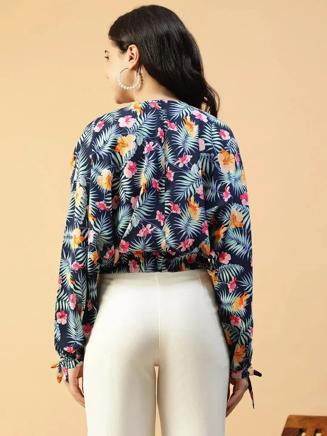 Blue Floral Print Crop Top