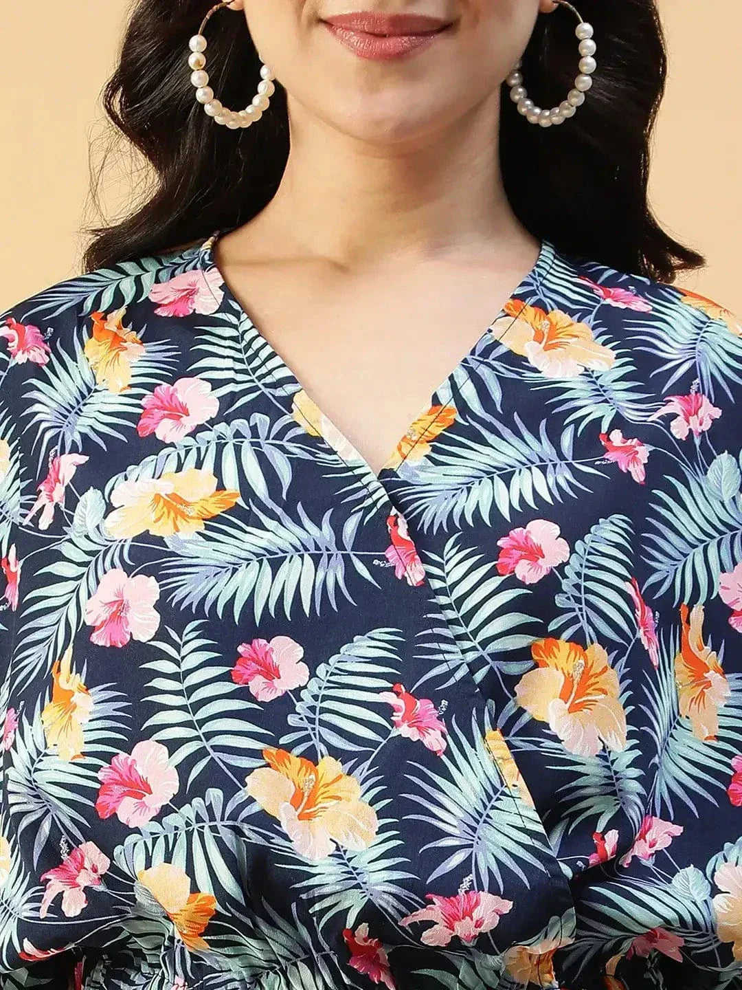 Blue Floral Print Crop Top