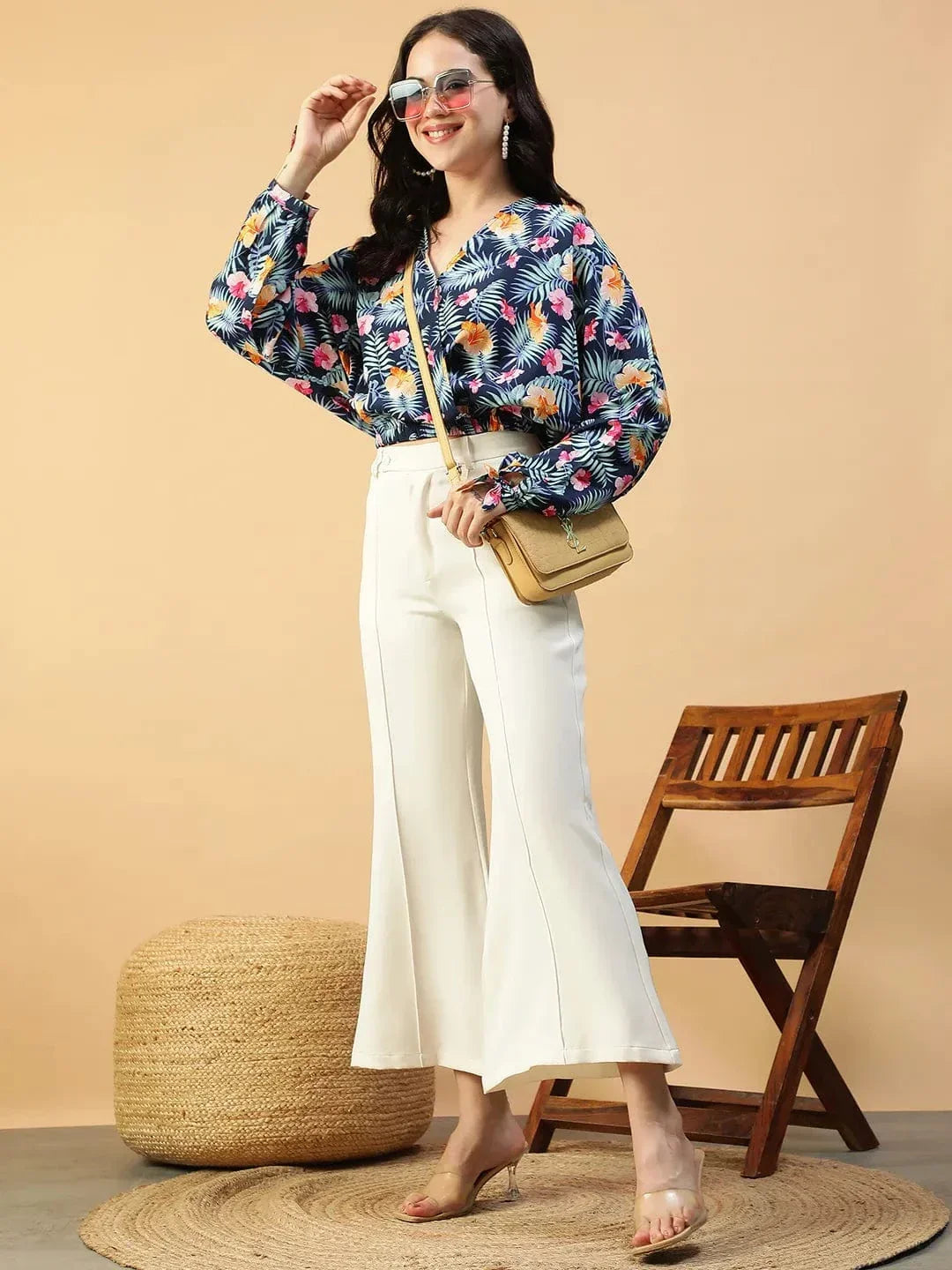 Blue Floral Print Crop Top