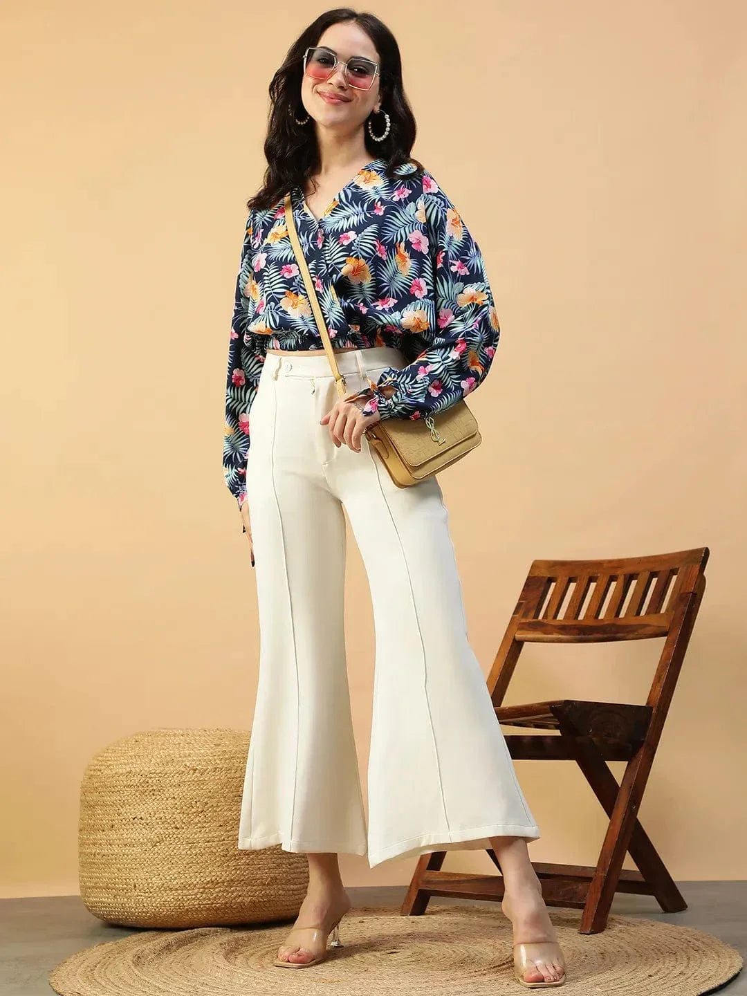 Blue Floral Print Crop Top