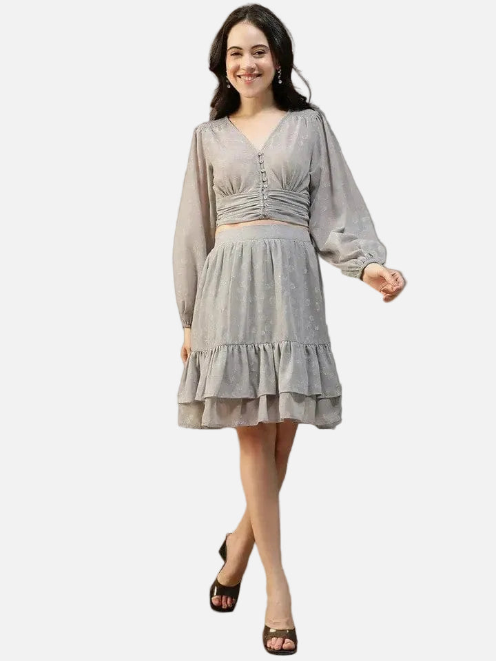 Grey Crop Top & Skirt | Co-Ord Set