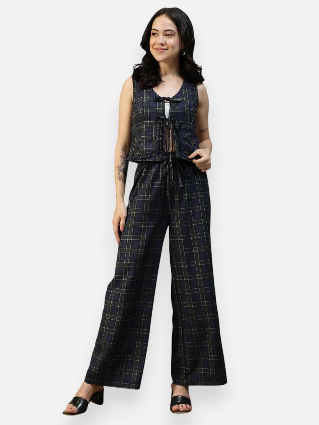 Purple Check Print Top & Pant | Co-Ord Set