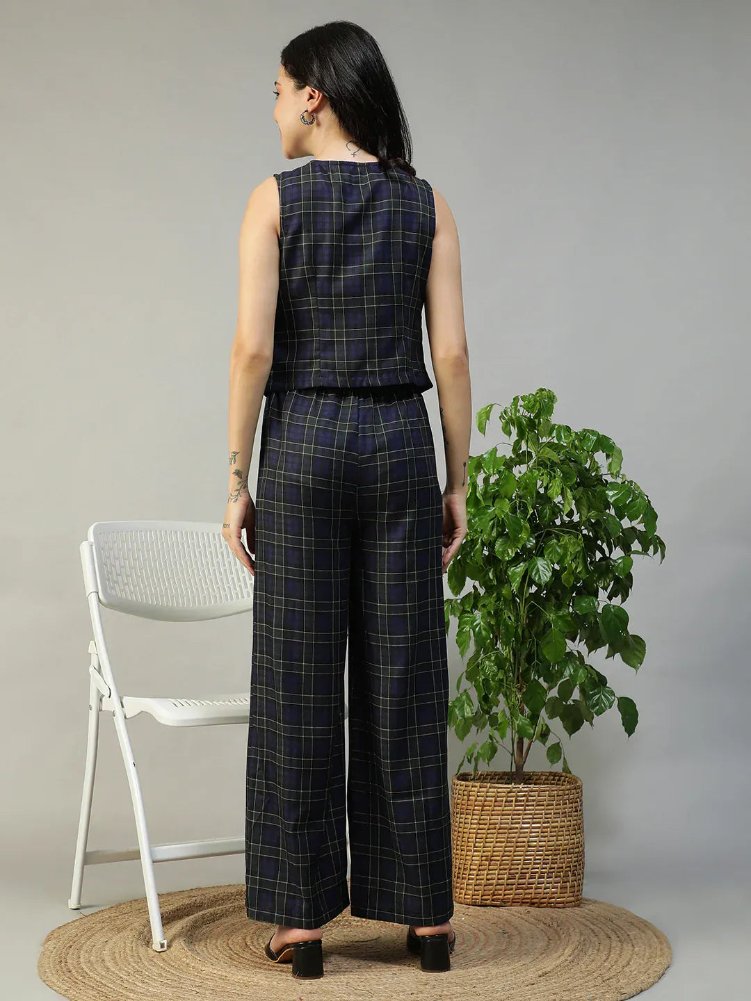 Purple Check Print Top & Pant | Co-Ord Set