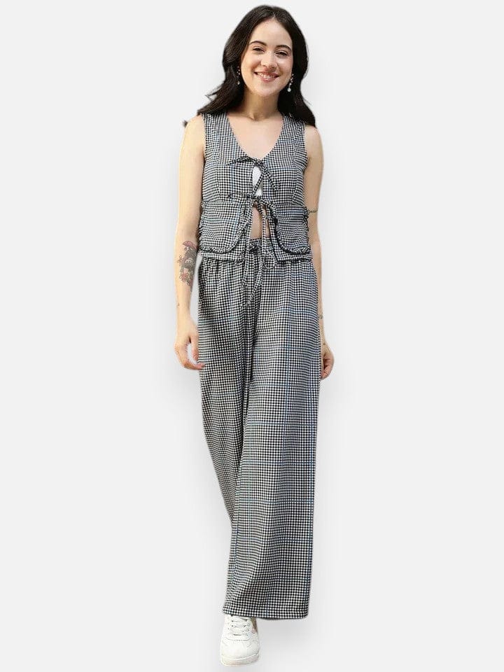 Black & White Check Print Top & Pant | Co-Ord Set