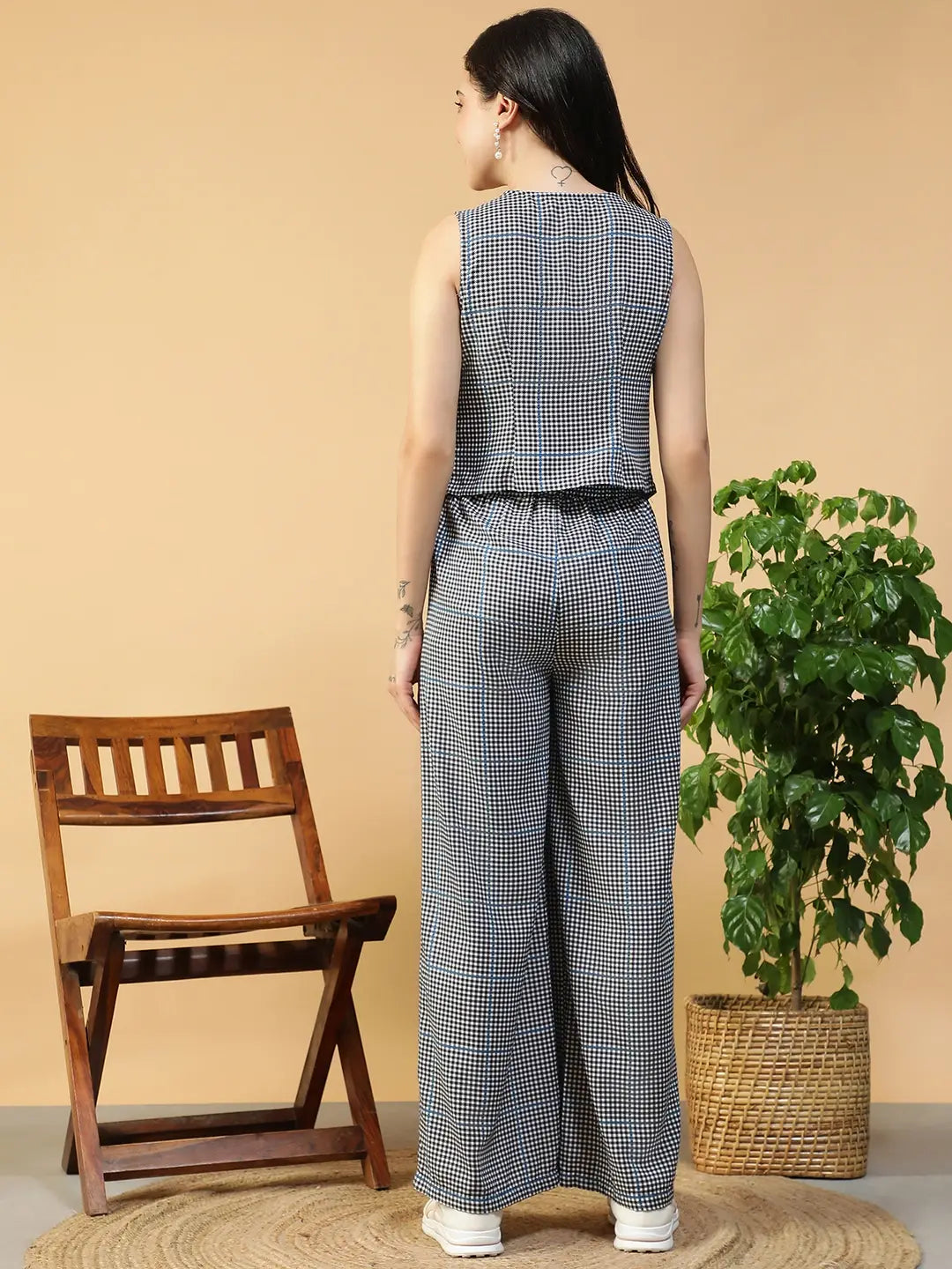 Black & White Check Print Top & Pant | Co-Ord Set