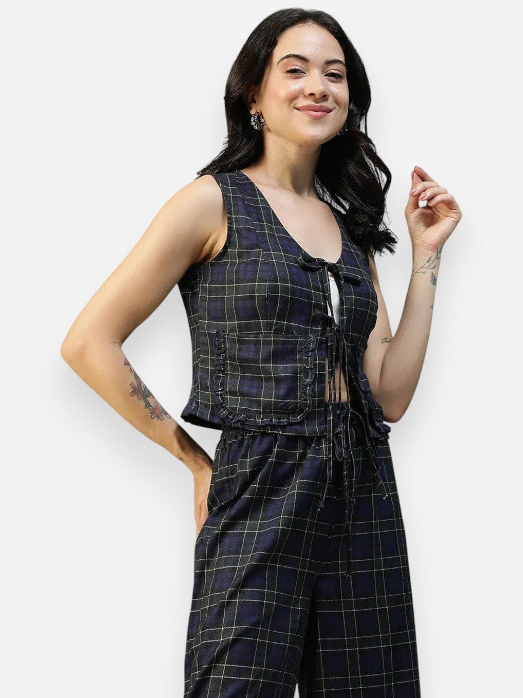 Women Navy Check Top