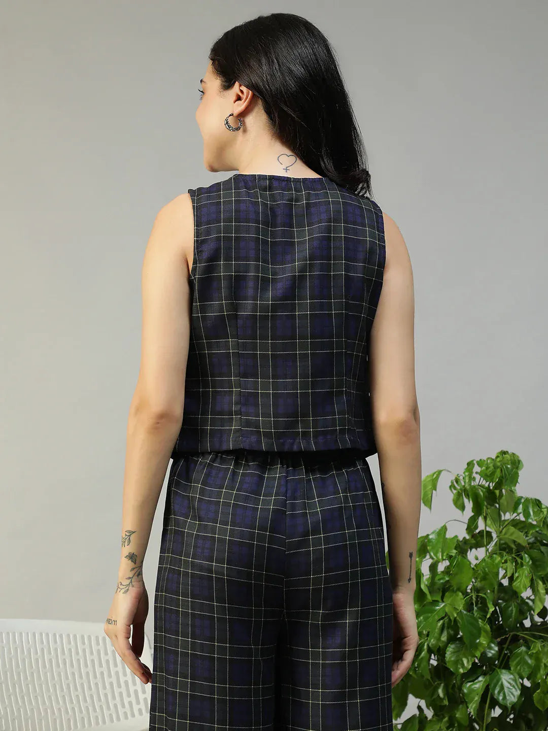 Women Navy Check Top