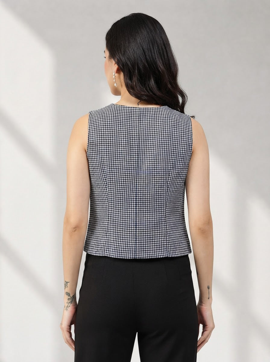 Women Black Check Top Oxolloxo