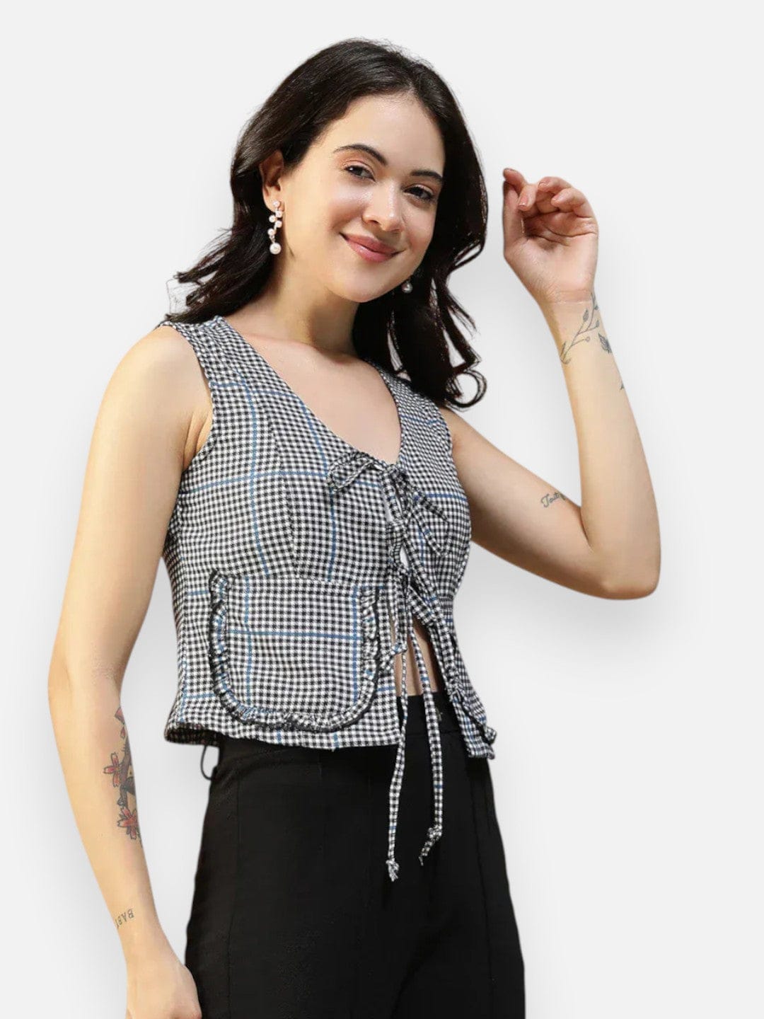 Women Black Check Top
