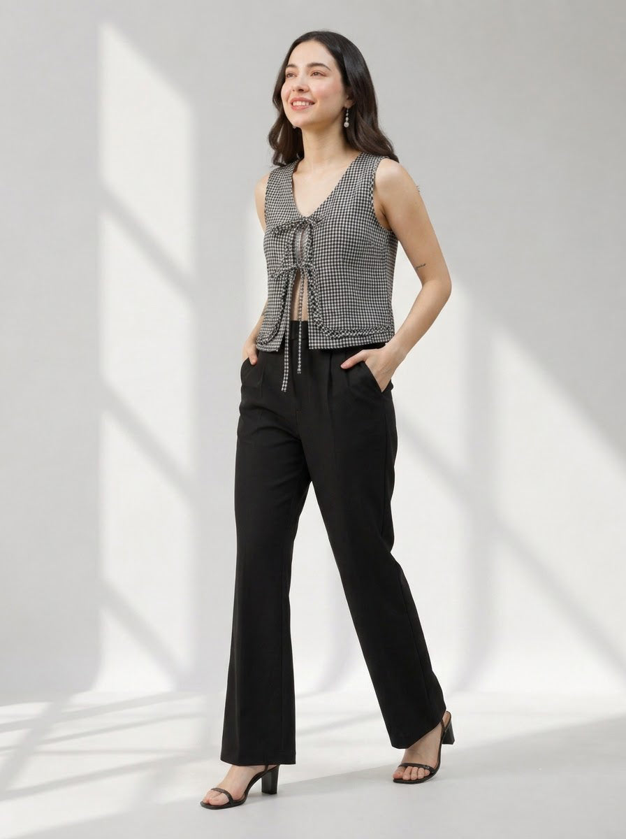 Women Black Check Top Oxolloxo