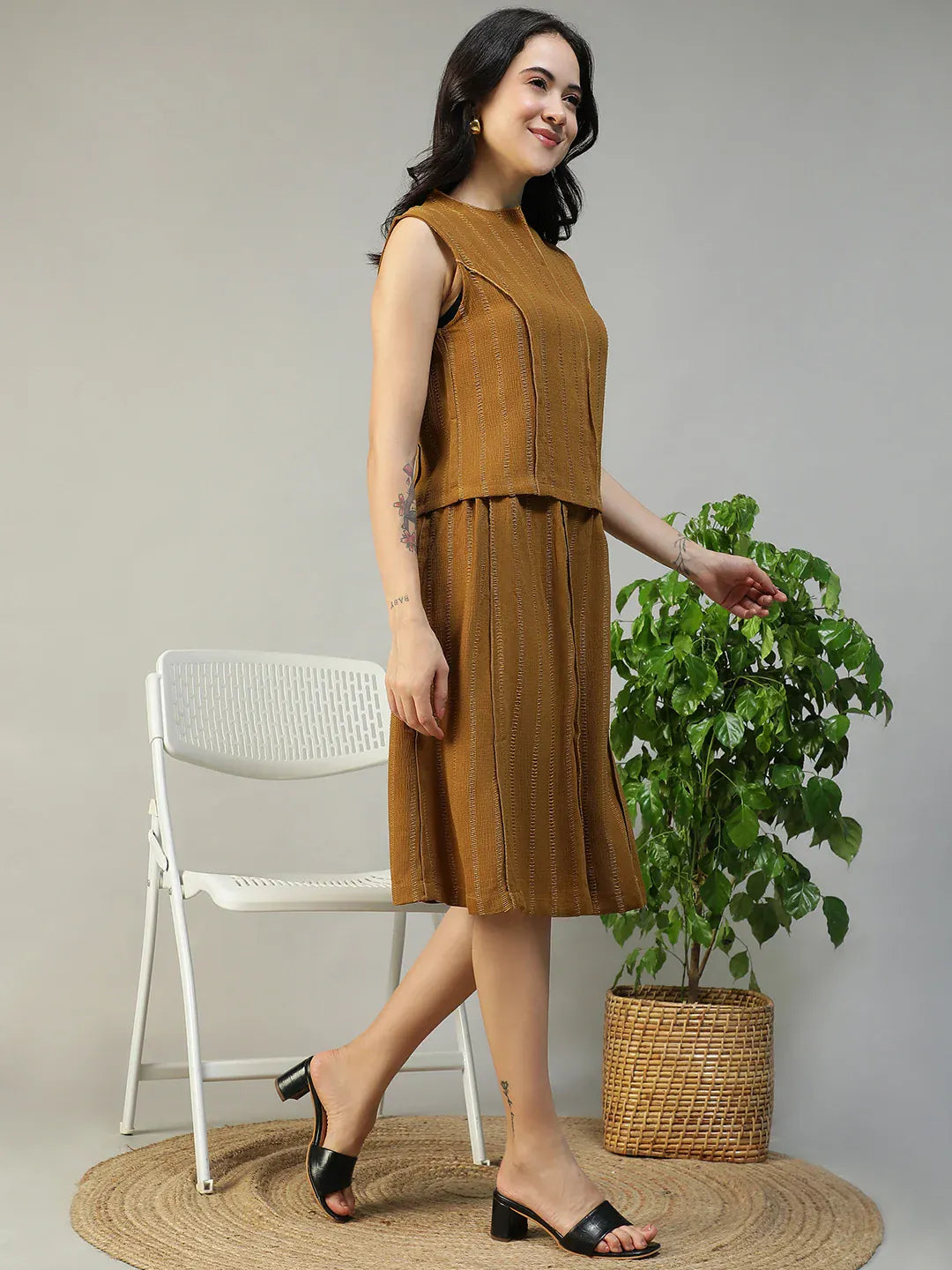 Mustard Stripe Top & Skirt | Co-Ord Set