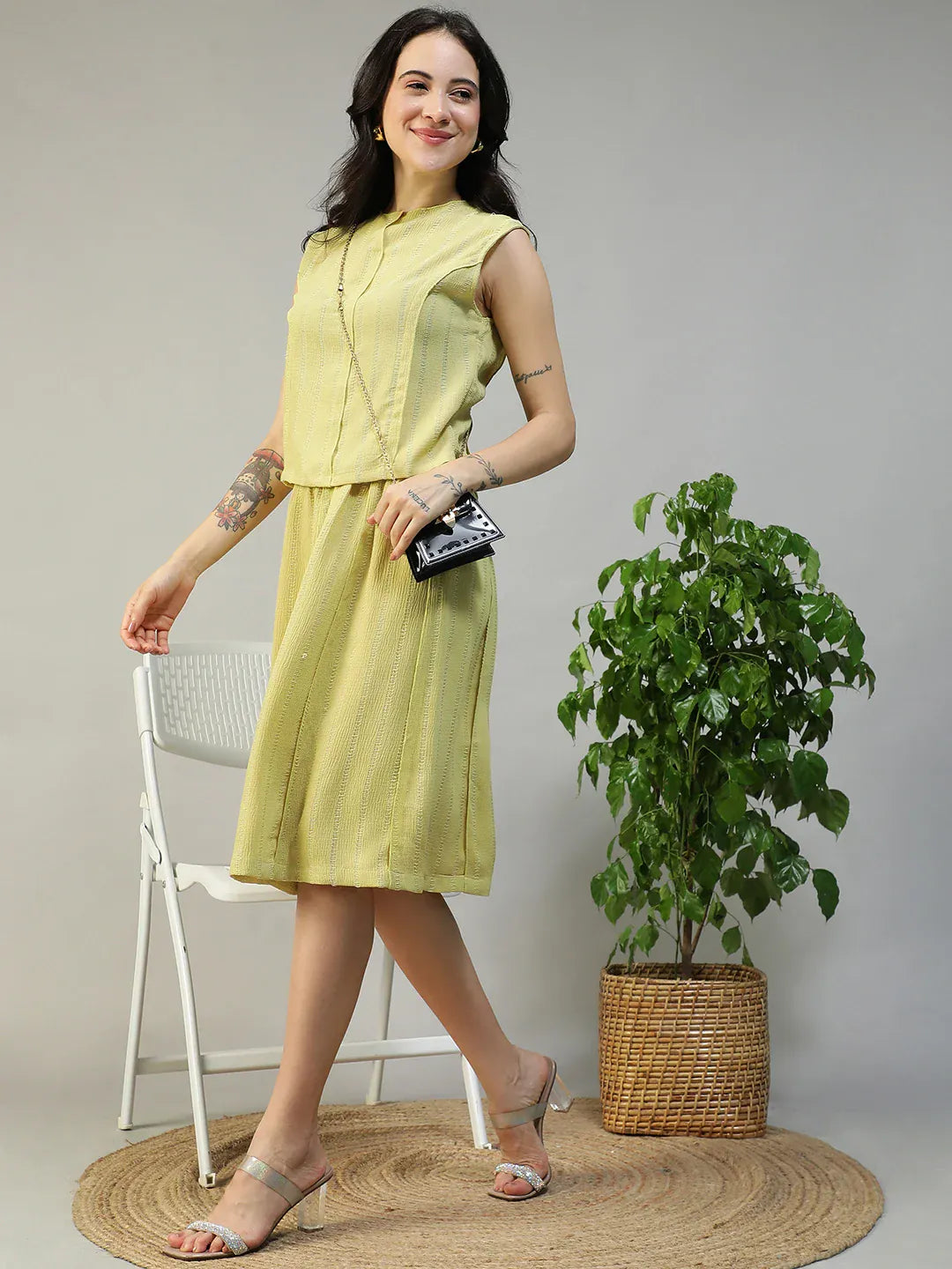 Yellow Stripe Top & Skirt | Co-Ord Set