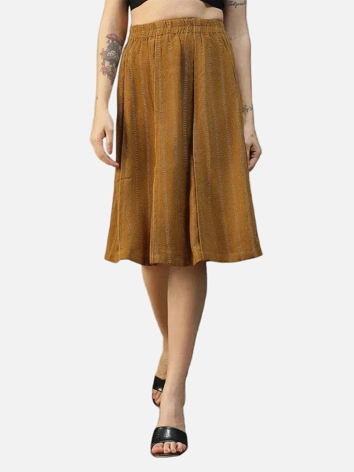 Women Mustard Stripe Skirt with Elastic Waist