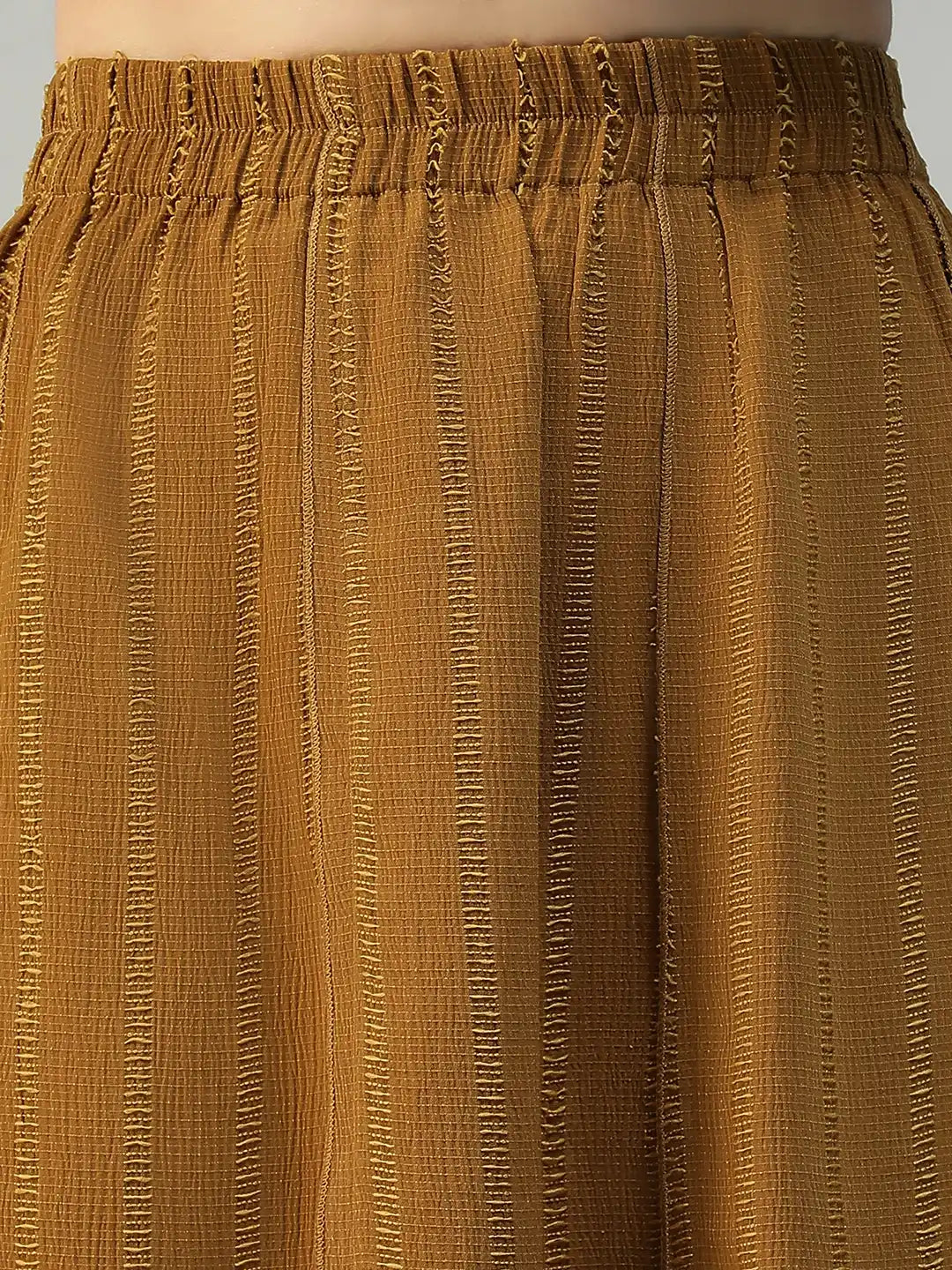 Women Mustard Stripe Skirt with Elastic Waist