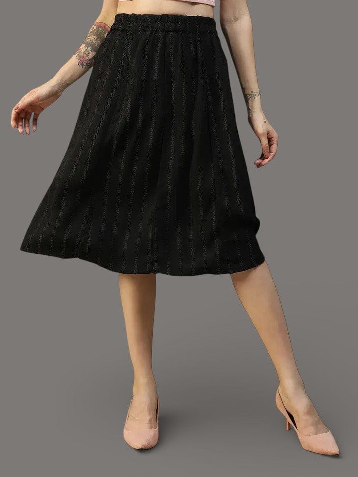 Women Black Stripe Skirt
