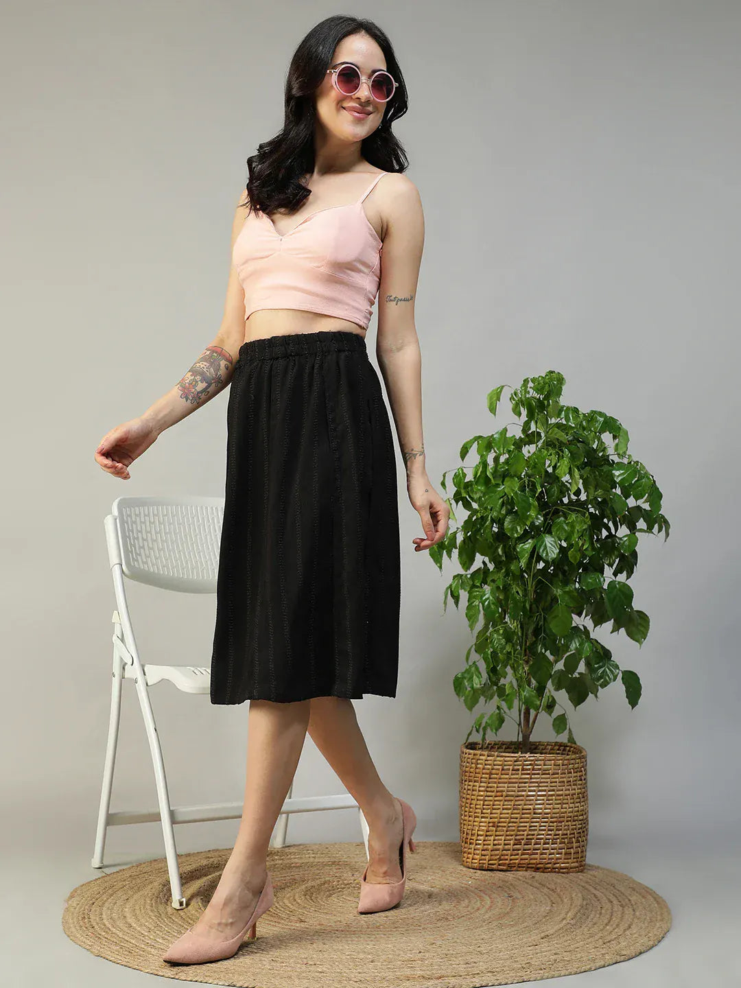 Women Black Stripe Skirt