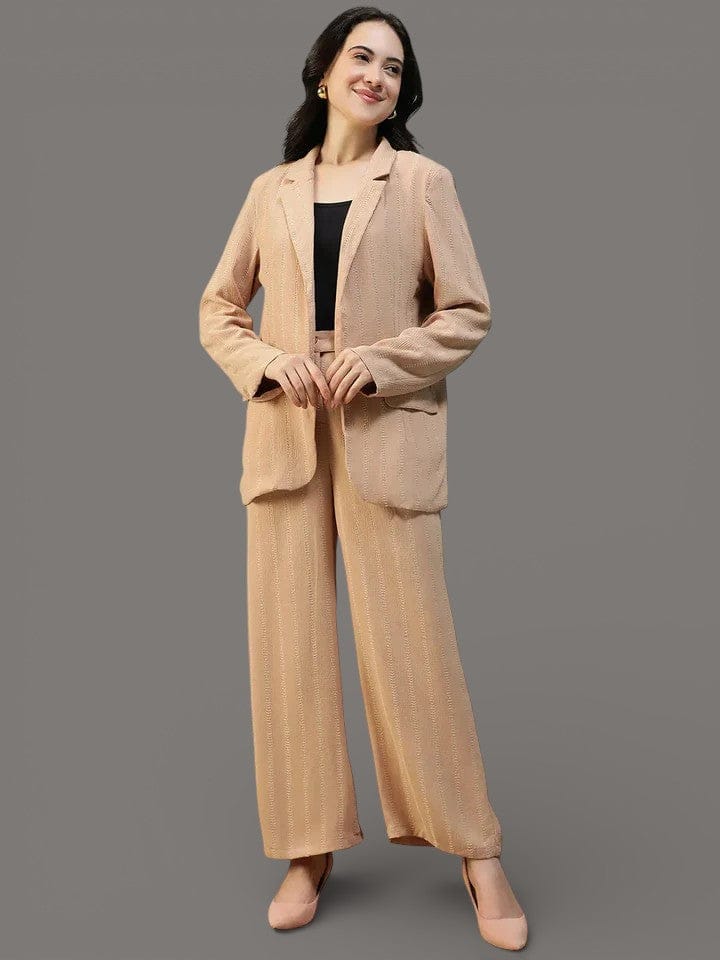 Beige Stripe Co-Ord Set | Blazer & Pant