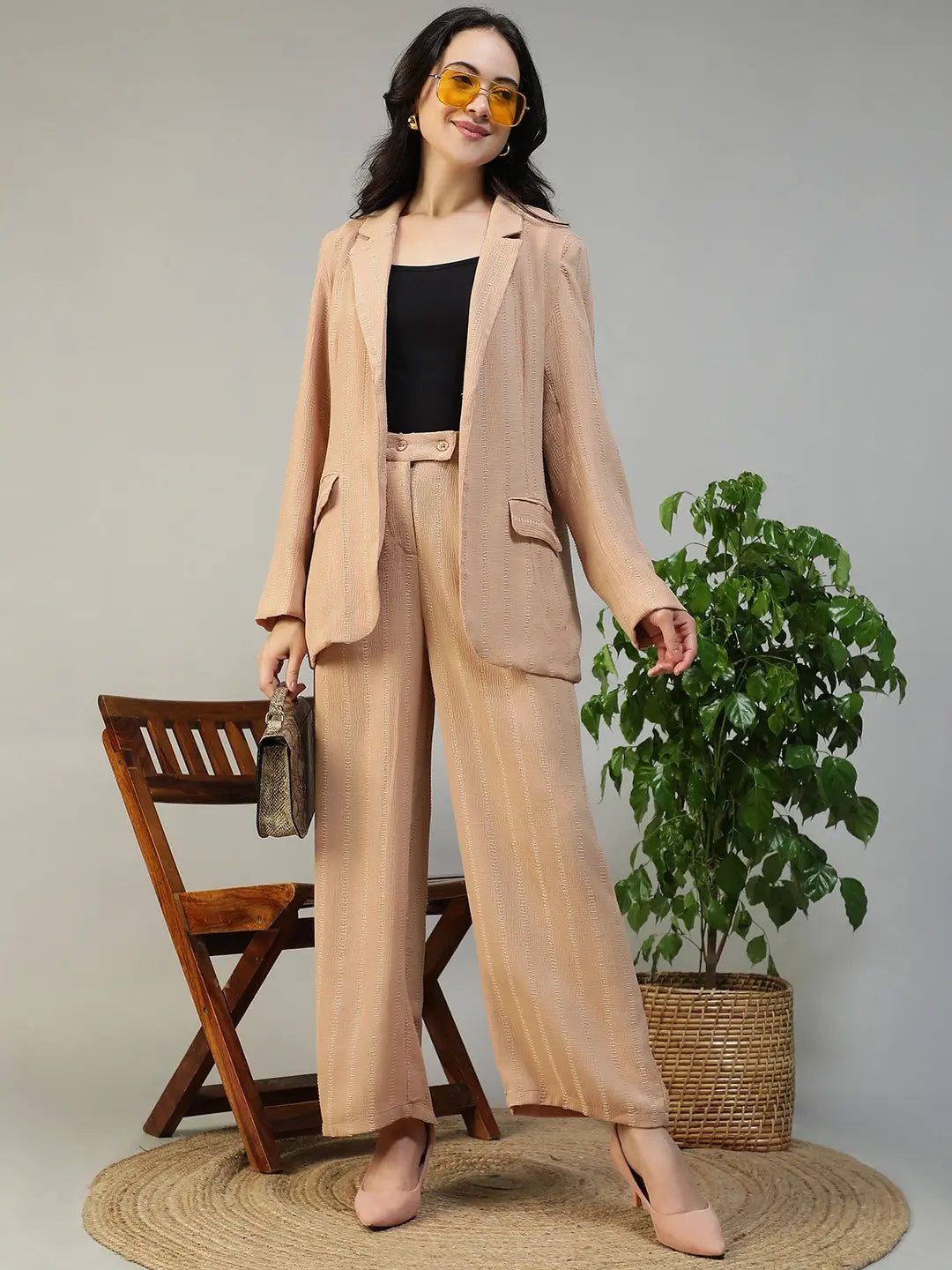 Beige Stripe Co-Ord Set | Blazer & Pant