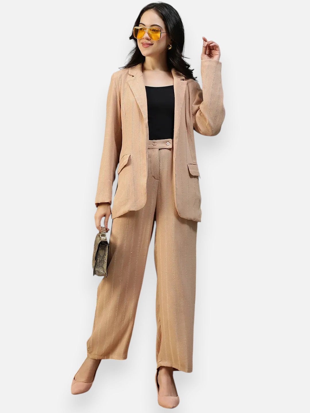 Beige Stripe Co-Ord Set | Blazer & Pant