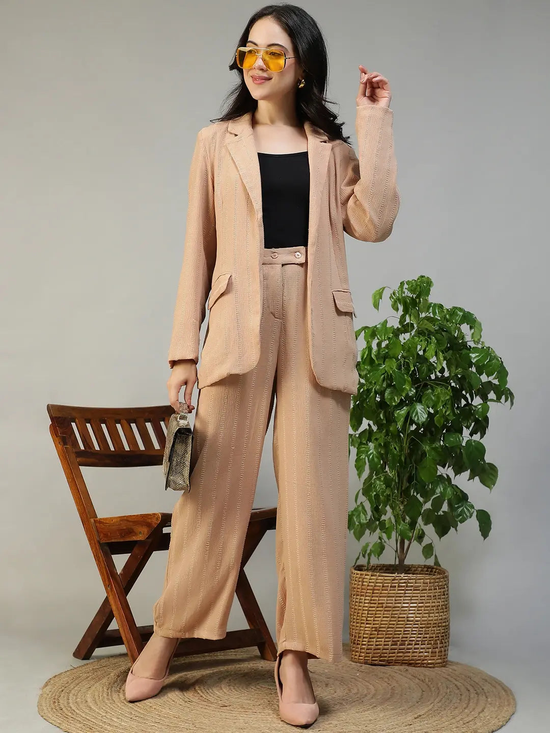 Beige Stripe Co-Ord Set | Blazer & Pant