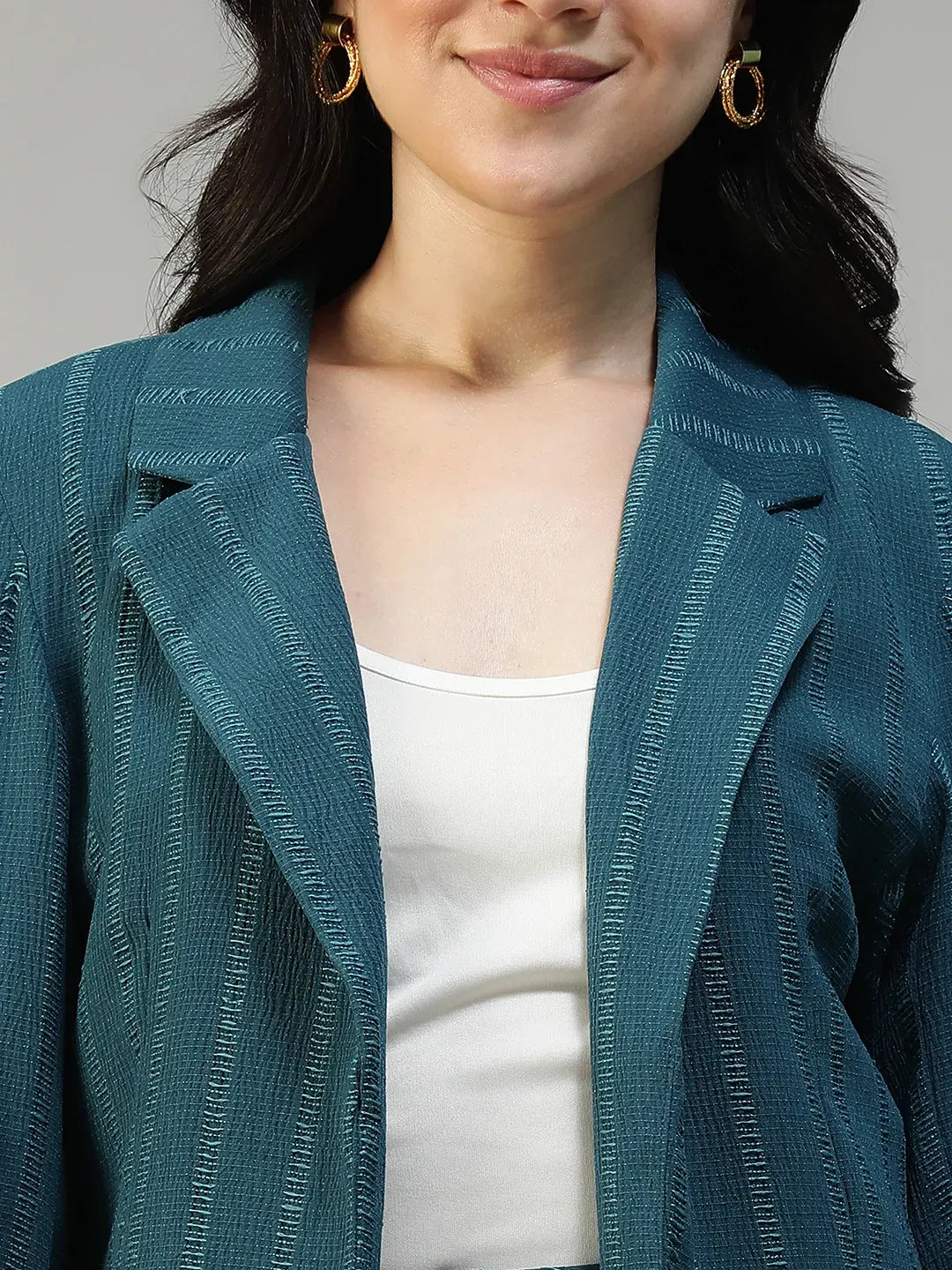 Teal Stripe Co Ord Set | Blazer & Pant