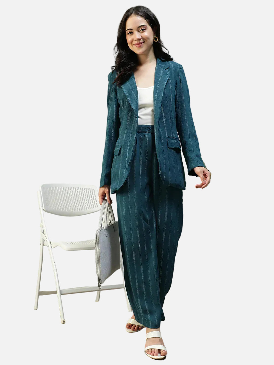 Teal Stripe Co-Ord Set | Blazer & Pant