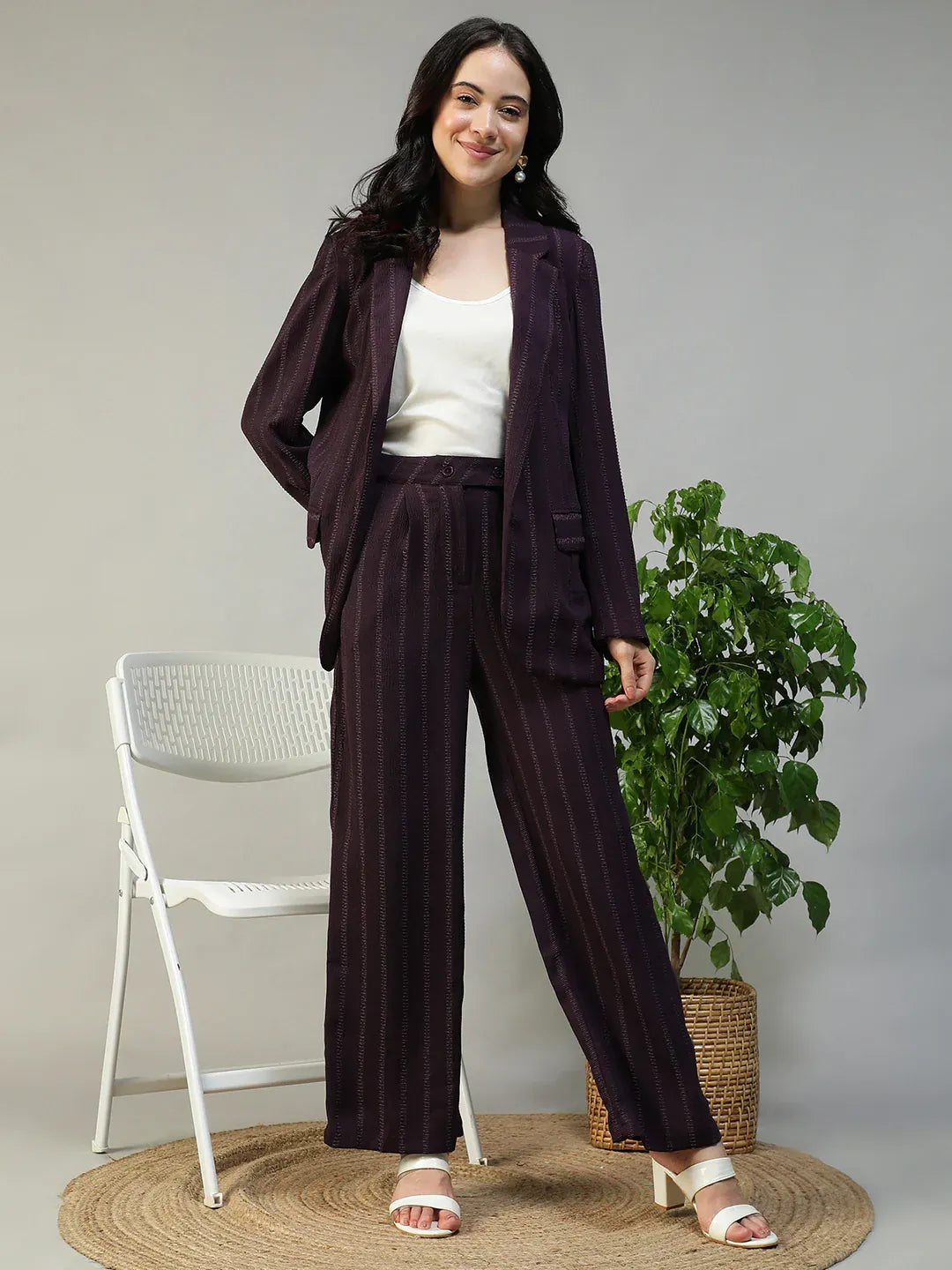 Purple Stripe Co-Ord Set | Blazer & Pant