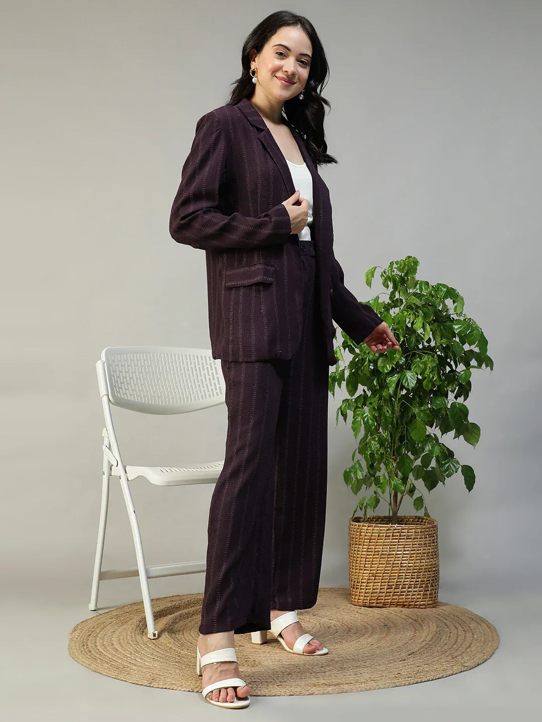 Purple Stripe Co-Ord Set | Blazer & Pant