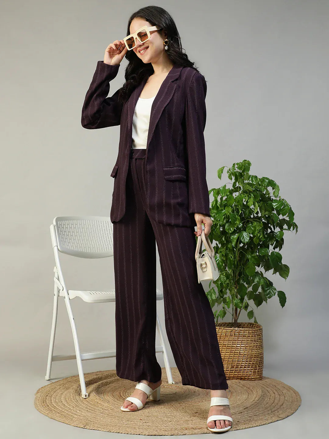 Purple Stripe Co-Ord Set | Blazer & Pant