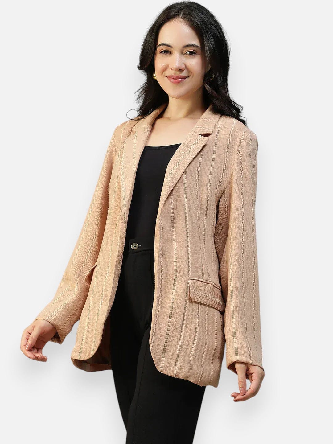 Women Beige Stripe Blazer