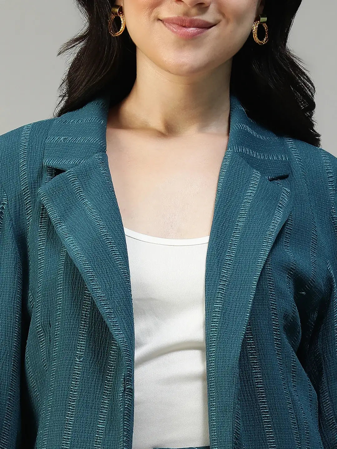 Women Teal Stripe Blazer