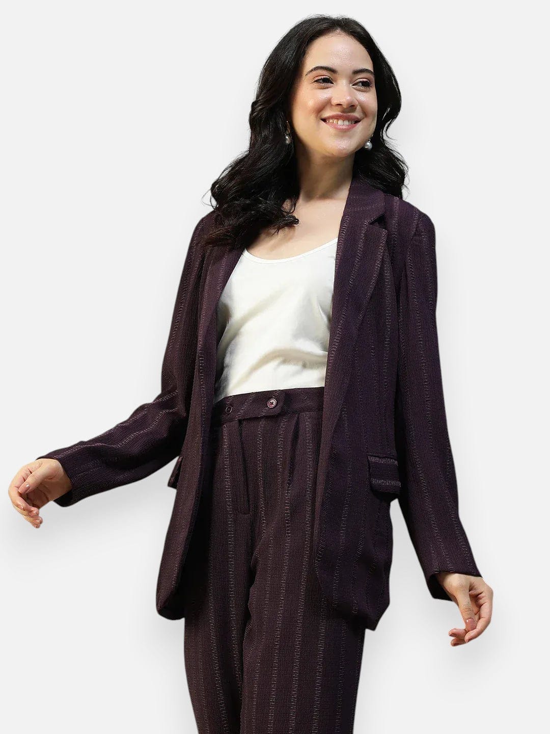 Women Purple Stripe Blazer