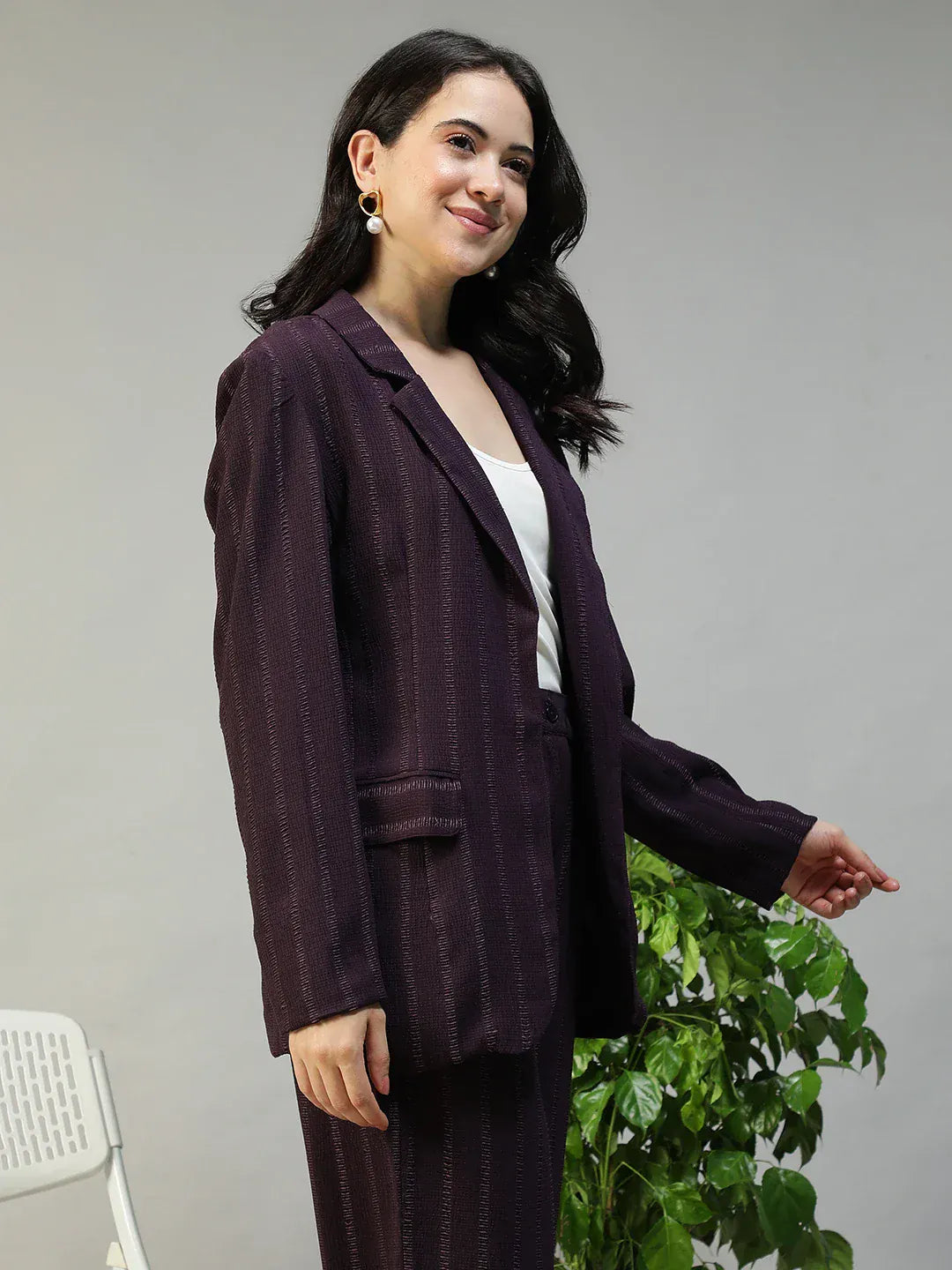 Women Purple Stripe Blazer
