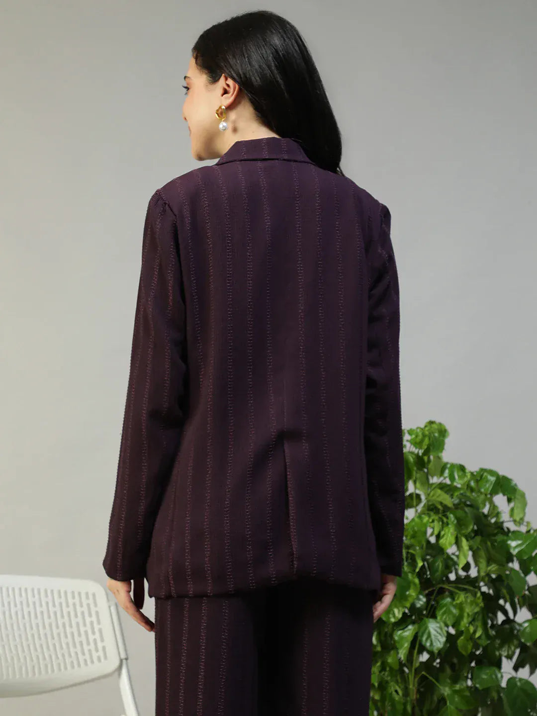 Women Purple Stripe Blazer
