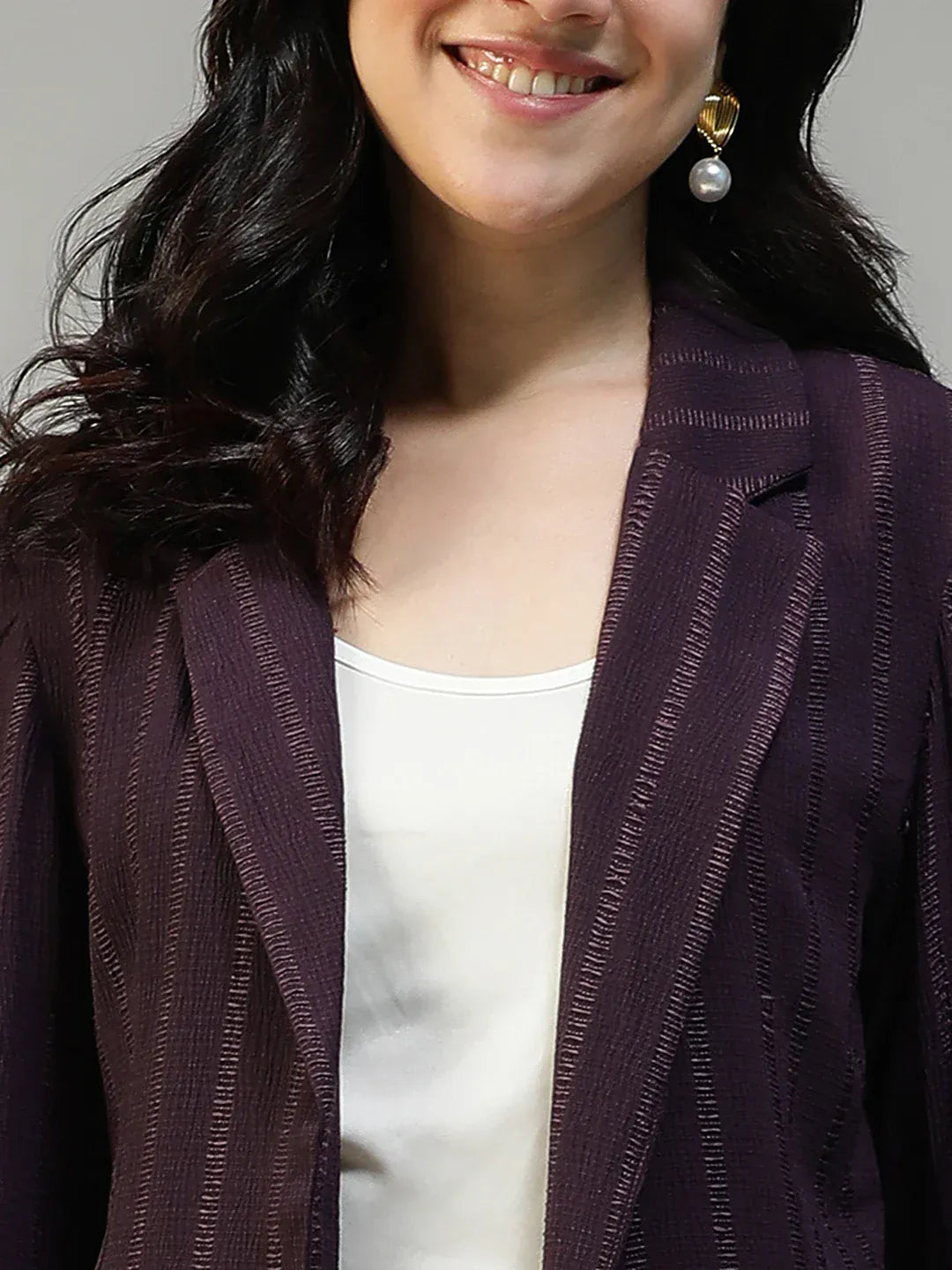 Women Purple Stripe Blazer