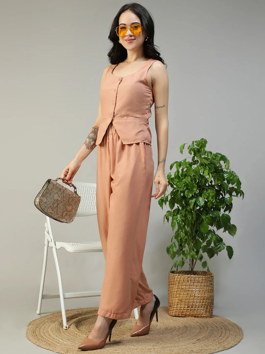 Peach Cotton Linen Co-Ord Set