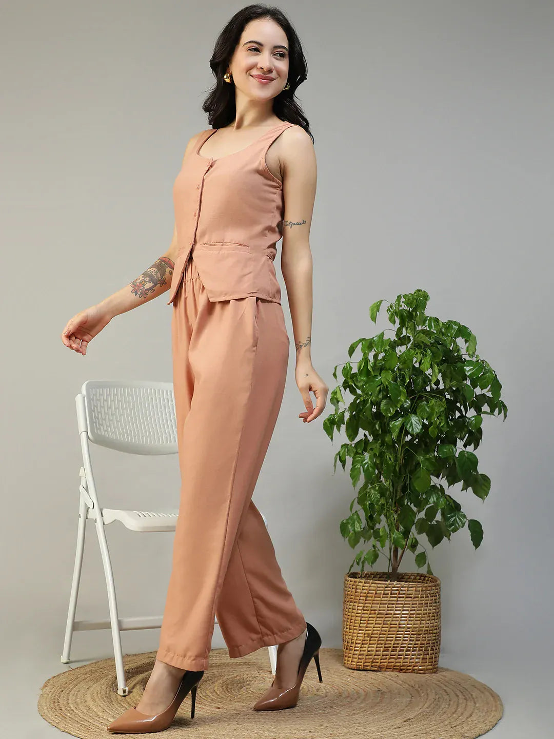 Peach Cotton Linen Co-Ord Set