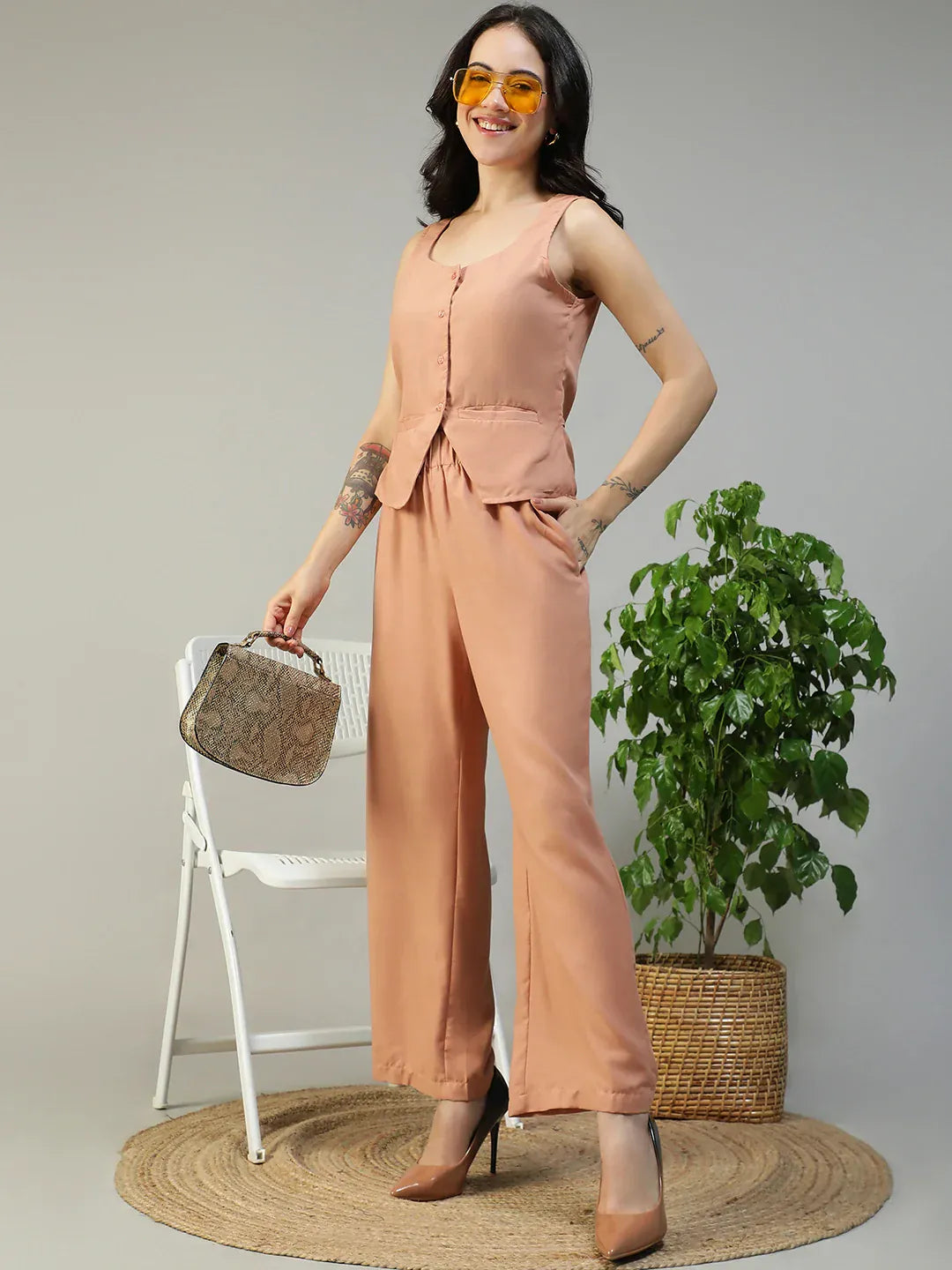 Peach Cotton Linen Co-Ord Set
