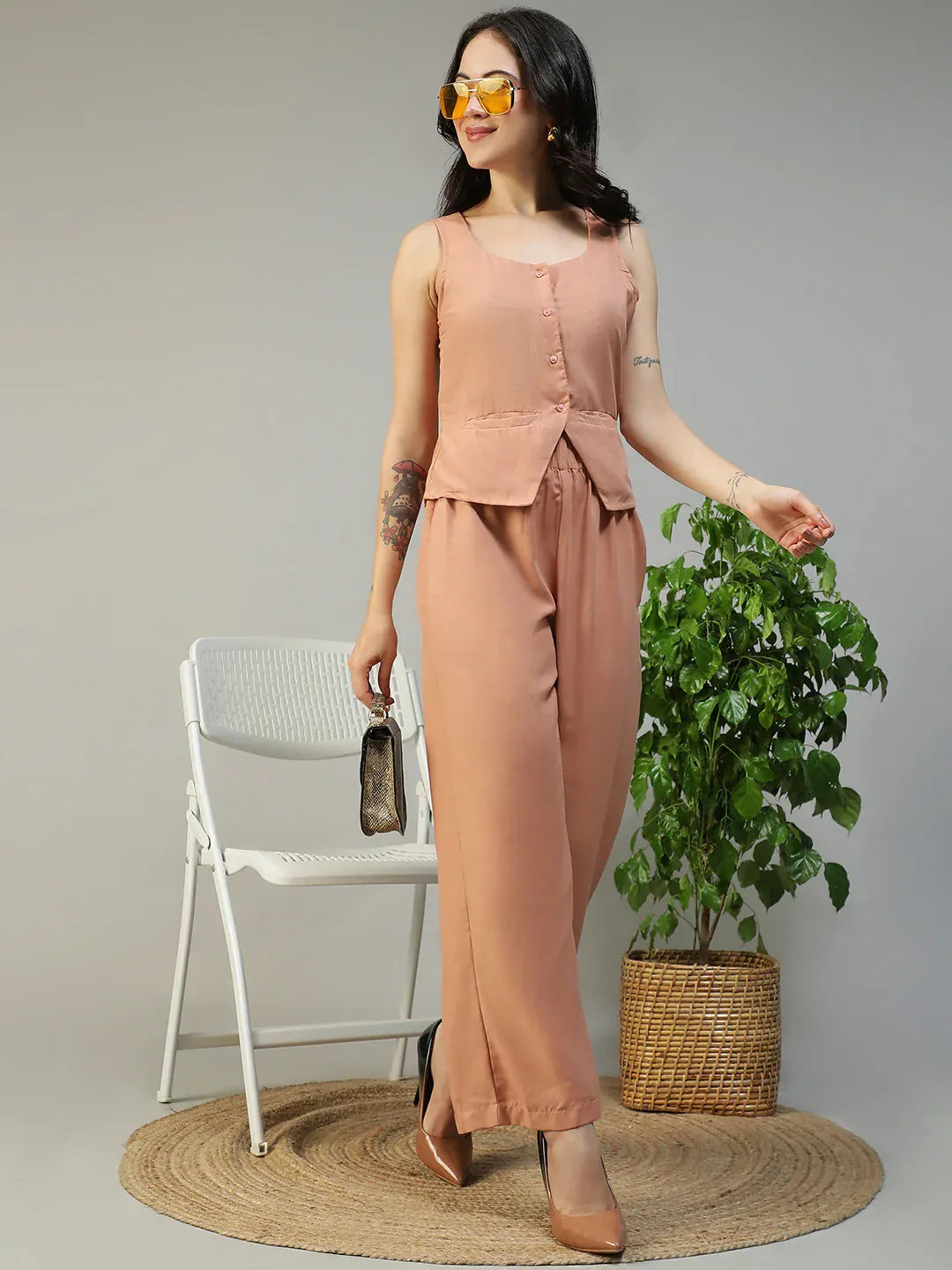 Peach Cotton Linen Co-Ord Set