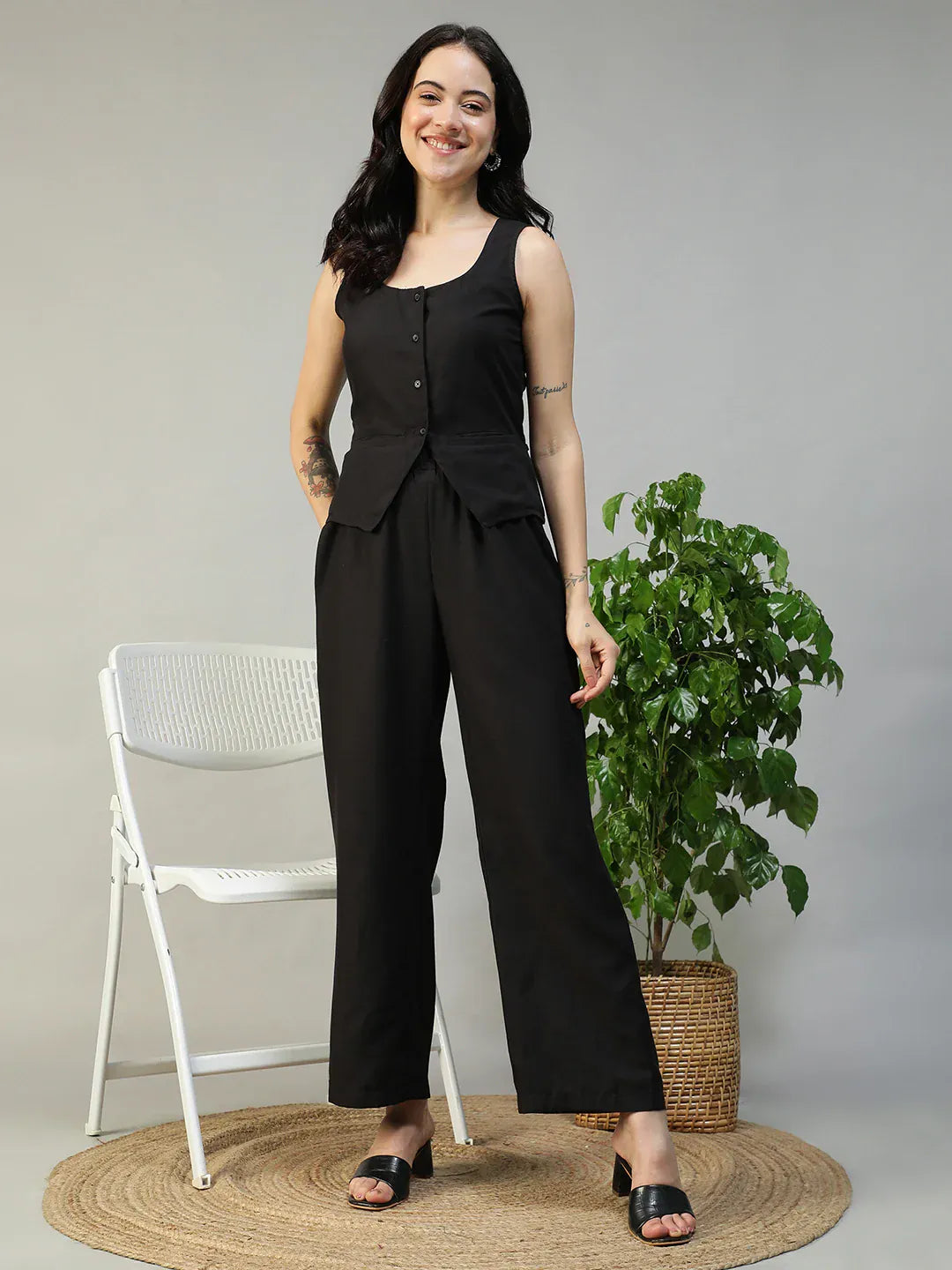 Black Cotton Linen Co-Ord Set