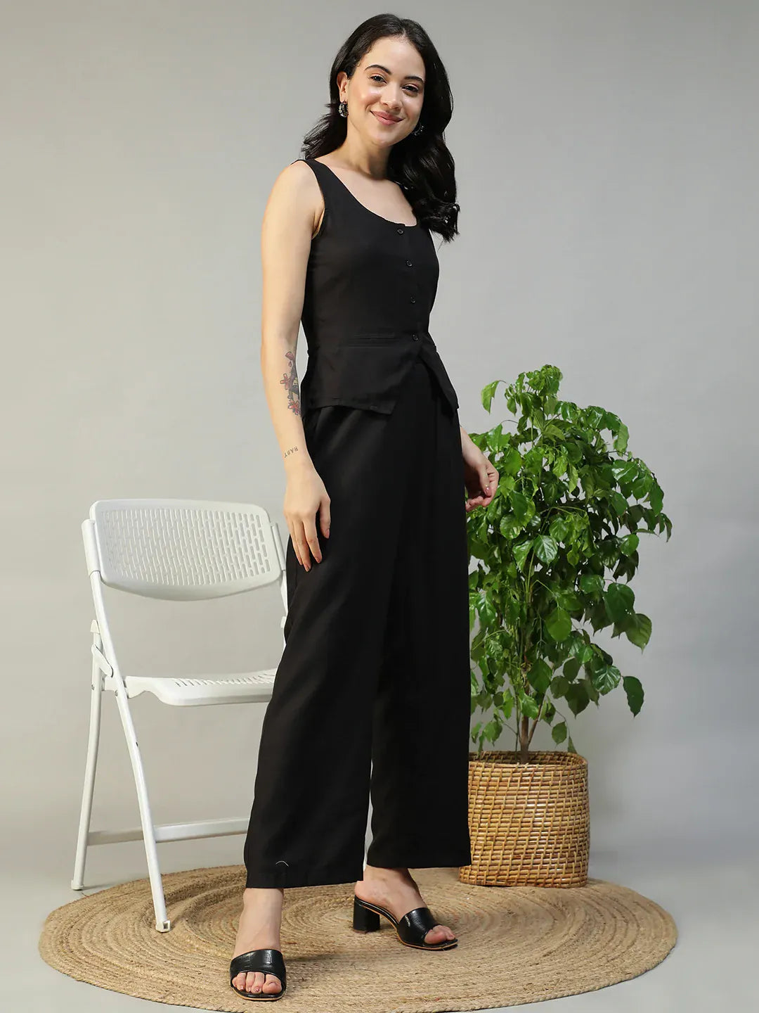 Black Cotton Linen Co-Ord Set