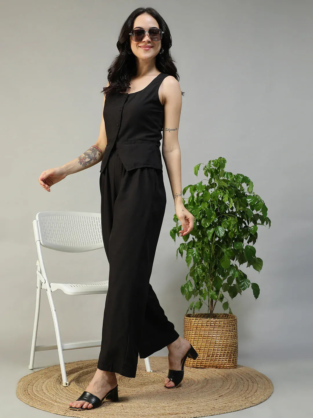 Black Cotton Linen Co-Ord Set