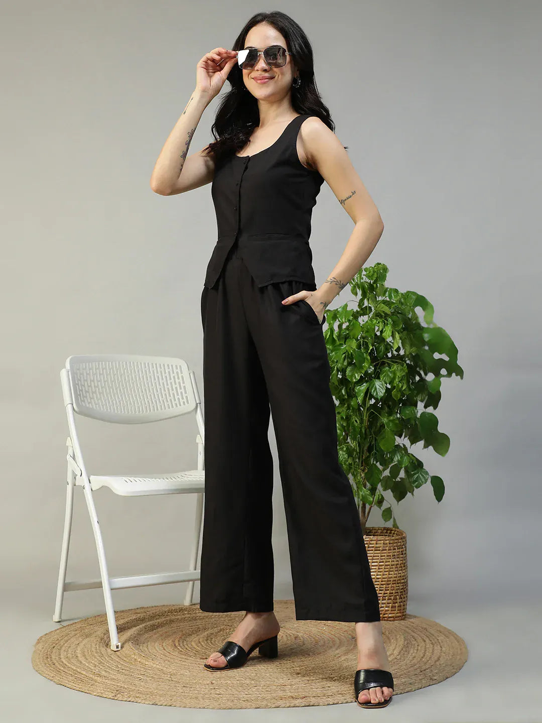Black Cotton Linen Co-Ord Set