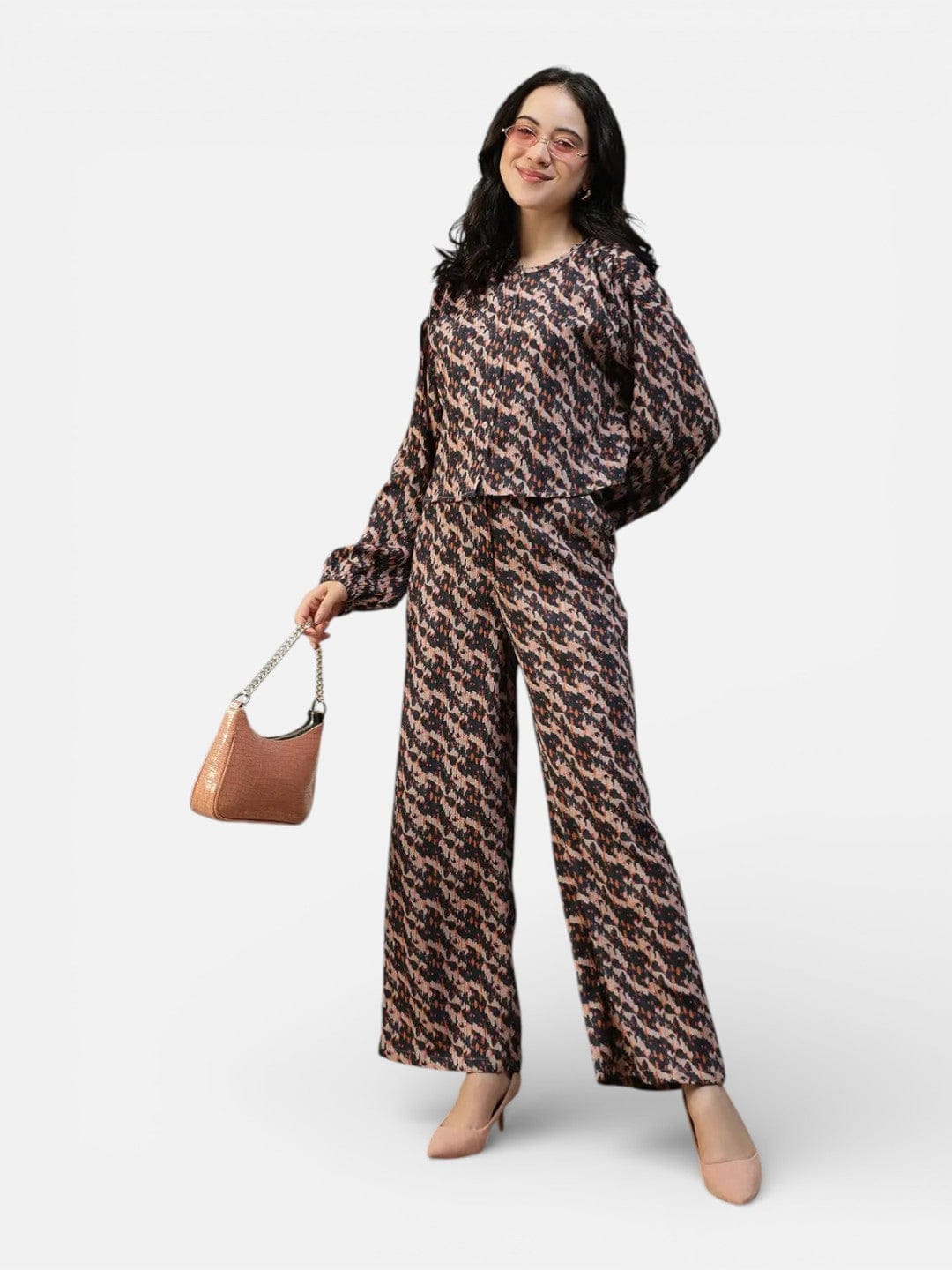 Brown Abstract Print Co-Ord Set