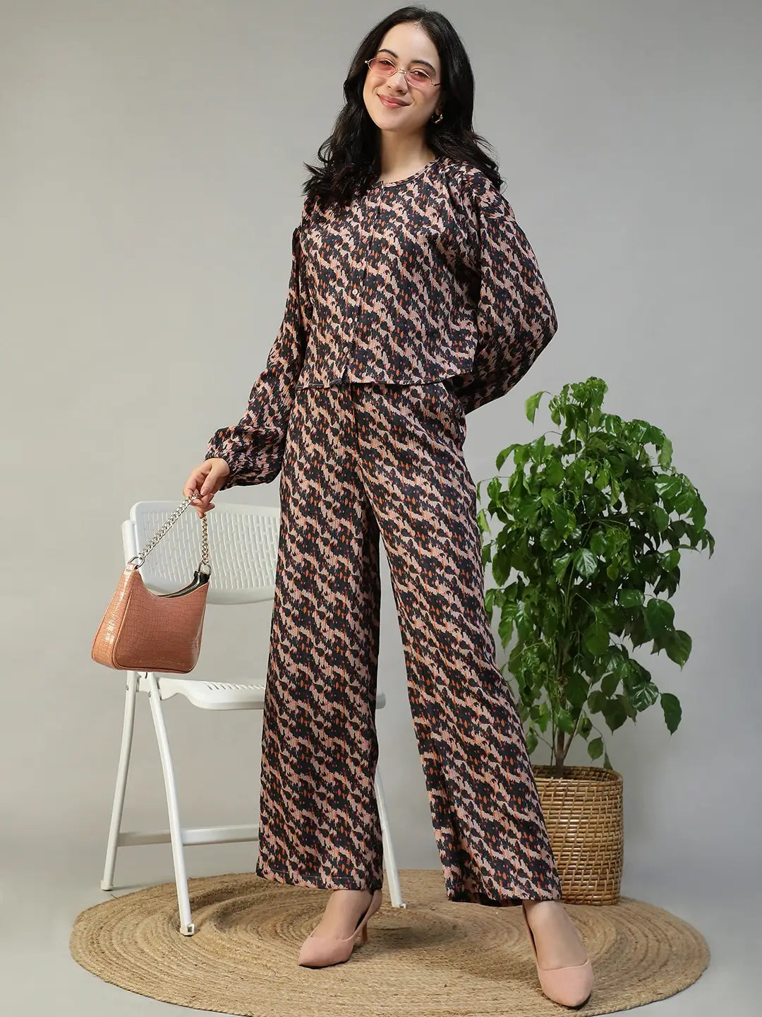 Brown Abstract Print Co-Ord Set