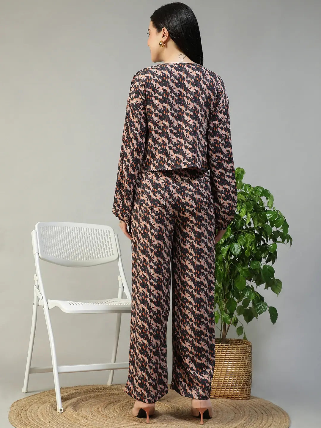 Brown Abstract Print Co-Ord Set