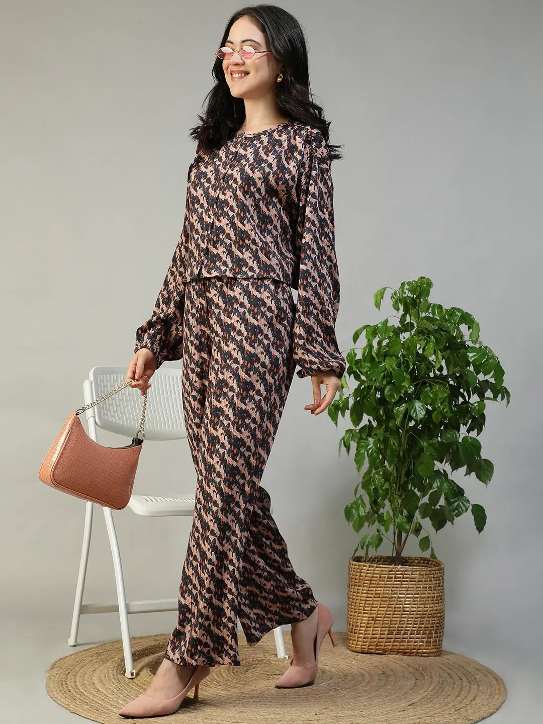 Brown Abstract Print Co-Ord Set