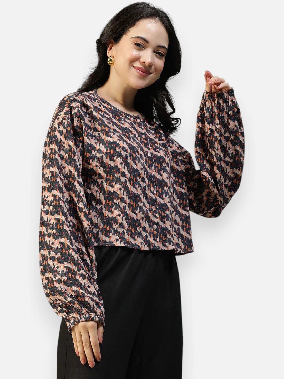 Women Brown Abstract Print Top