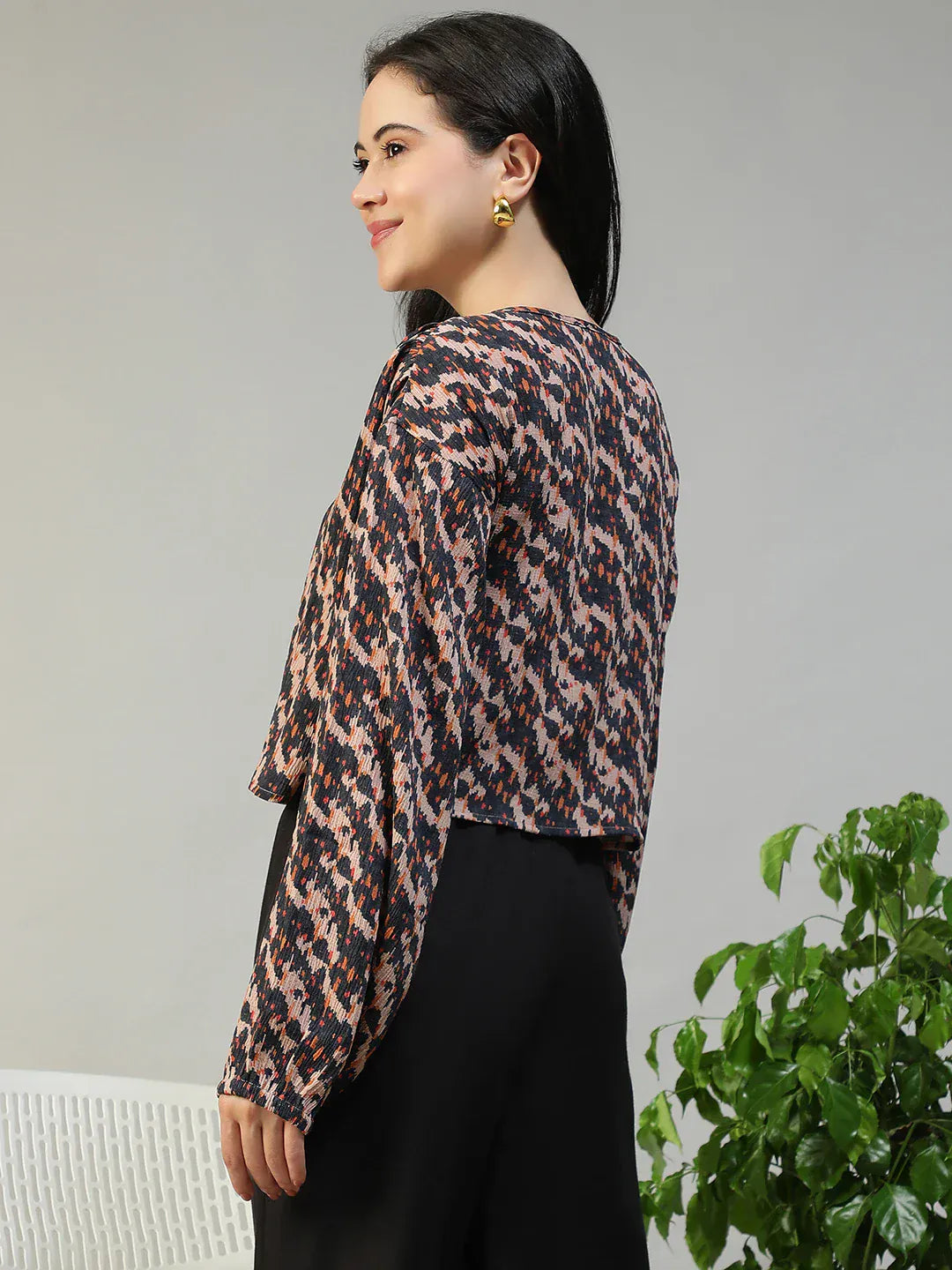 Women Brown Abstract Print Top