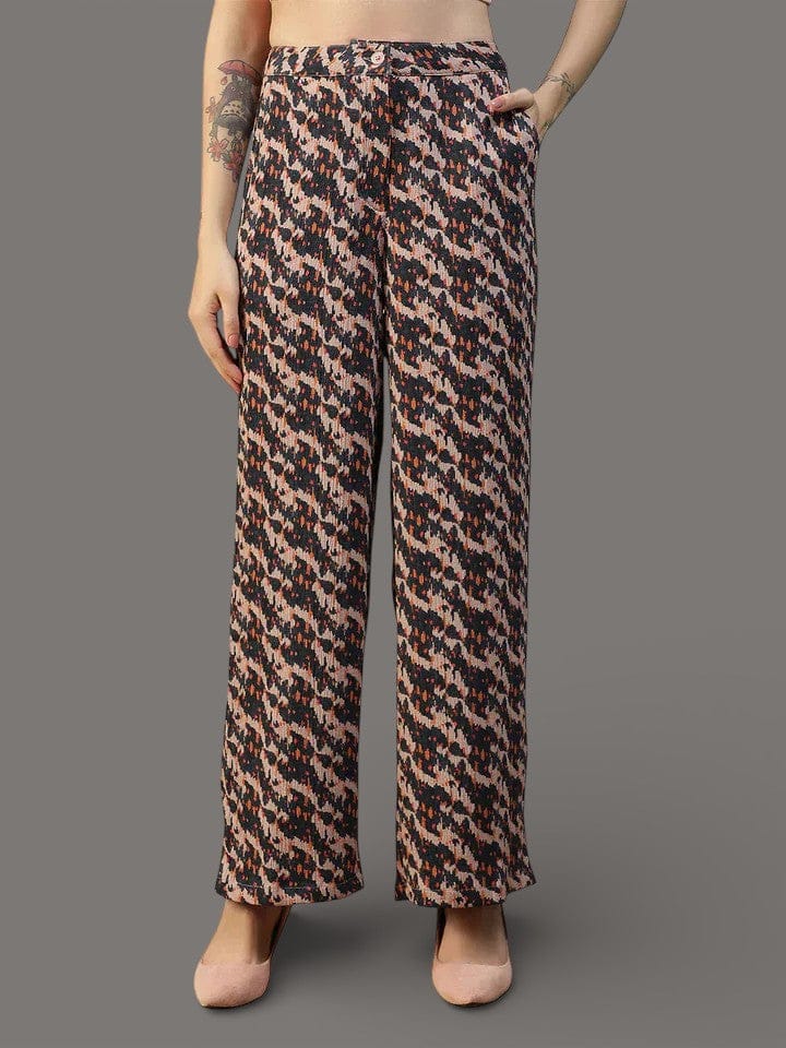 Women Brown Abstract Print Pant